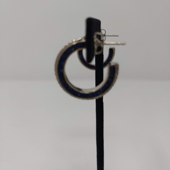 STERLING SILVER/LAPIS INLAY POST HOOP EARRINGS - Picture 5 of 8